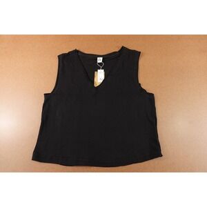 Day Break Womens Large Black V Neck Sleeveless Raw Edge Detail Pullover Top NWT